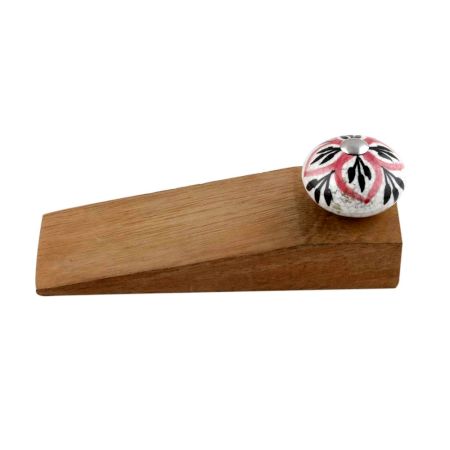 Black Pink Floral Crackle Ceramic Wooden Door Stopper